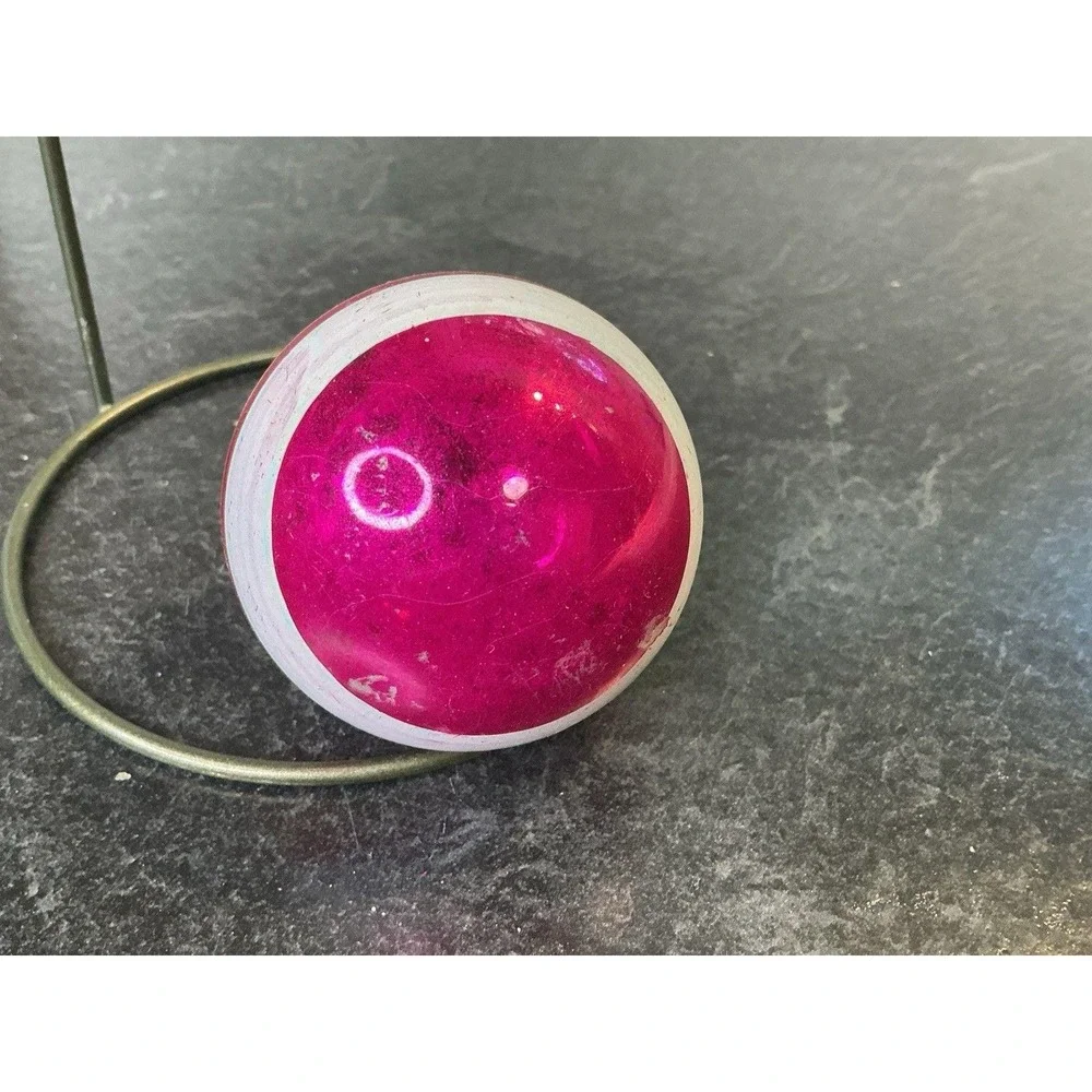 Shiny Brite Pink Yellow & White Hand Painted Striped Christmas Ornament 2.25